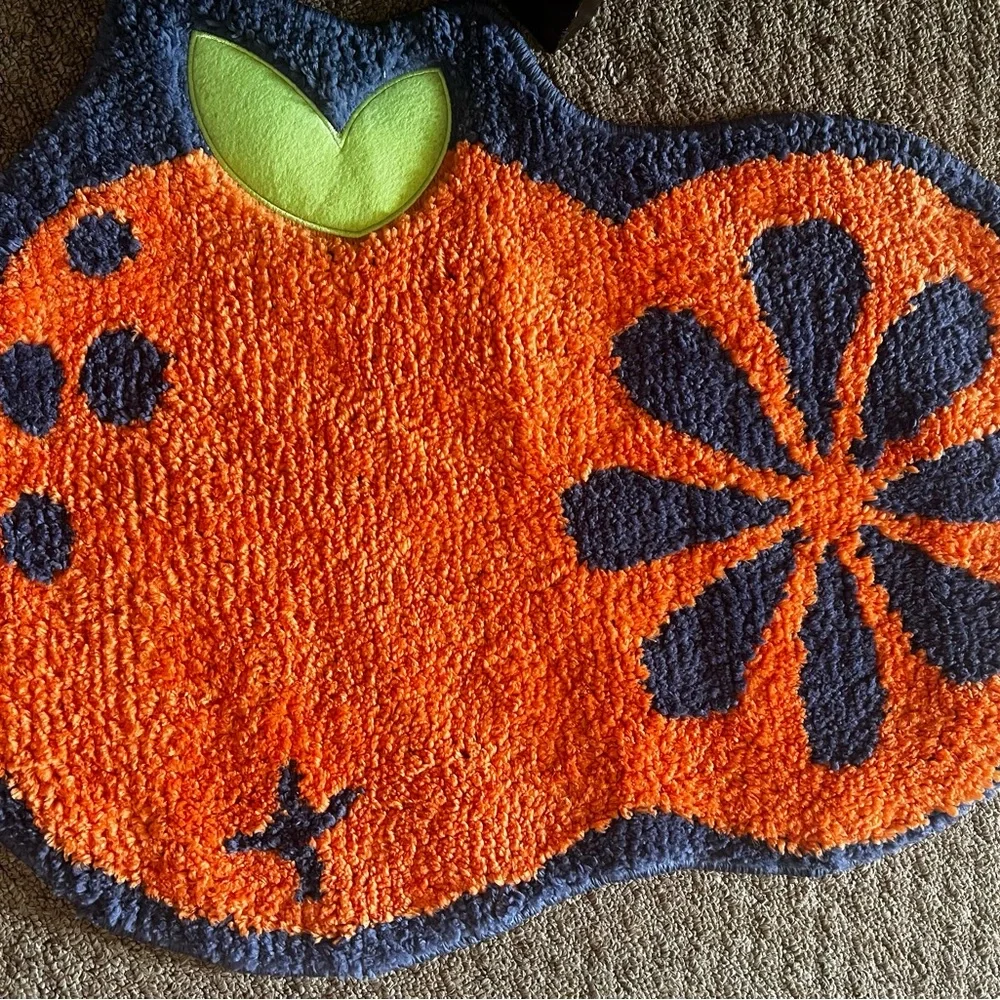 Brand new small orange cartoon fruit blue fluffy bathroom/ kitchen / kids rug.